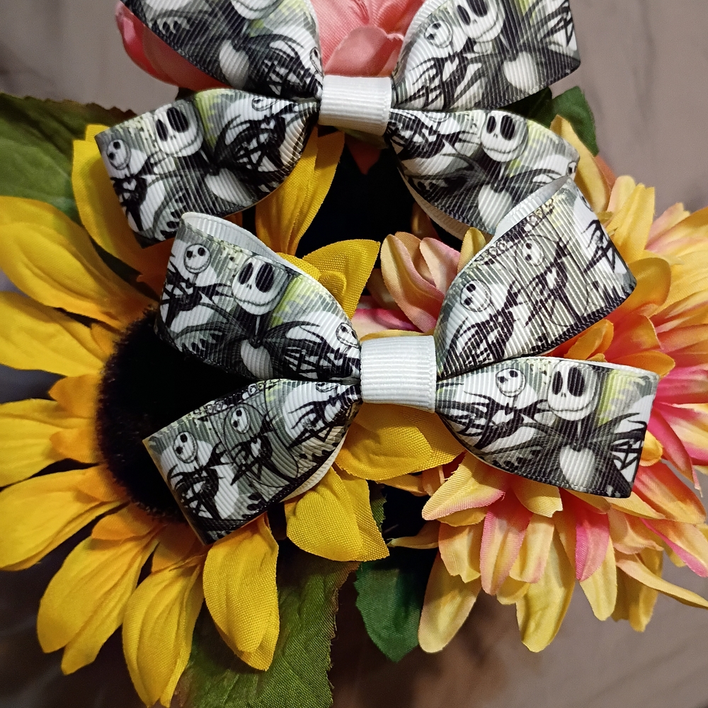Nightmare Before Xmas Kids Bow Hair Clips with Black and White Design